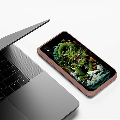 Чехол iPhone XS Max матовый Зеленый дракон символ года / 3D-Коричневый – фото 3
