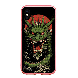 Чехол iPhone XS Max матовый Зеленый дракон с открытой пастью, цвет: 3D-баблгам