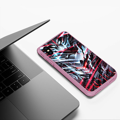 Чехол iPhone XS Max матовый Киберпанк адский скелет красный / 3D-Розовый – фото 3