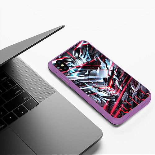 Чехол iPhone XS Max матовый Киберпанк адский скелет красный / 3D-Фиолетовый – фото 3