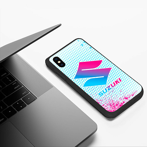 Чехол iPhone XS Max матовый Suzuki neon gradient style / 3D-Черный – фото 3