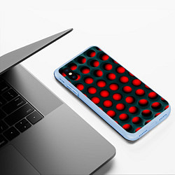 Чехол iPhone XS Max матовый Перфорация на красном трипофобия, цвет: 3D-голубой — фото 2