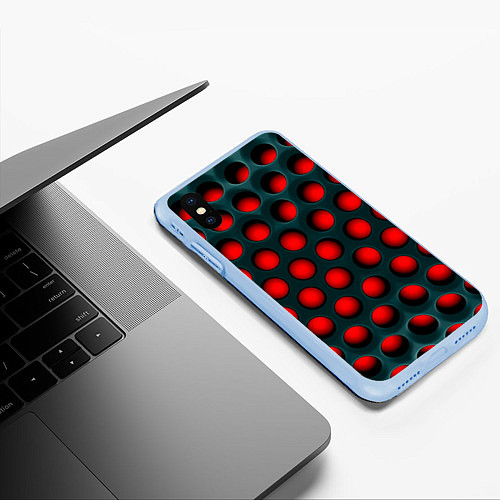 Чехол iPhone XS Max матовый Перфорация на красном трипофобия / 3D-Голубой – фото 3
