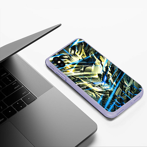 Чехол iPhone XS Max матовый Киберпанк адский скелет синий / 3D-Светло-сиреневый – фото 3