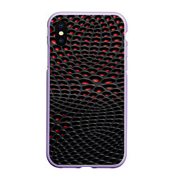 Чехол iPhone XS Max матовый Узор на чёрно красном карбоновом фоне, цвет: 3D-светло-сиреневый