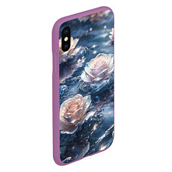 Чехол iPhone XS Max матовый Белые розы на воде, цвет: 3D-фиолетовый — фото 2