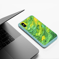 Чехол iPhone XS Max матовый Зелено желтая краска, цвет: 3D-мятный — фото 2