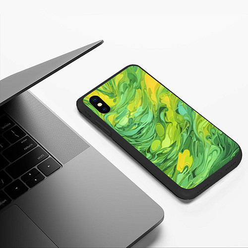 Чехол iPhone XS Max матовый Зелено желтая краска / 3D-Черный – фото 3