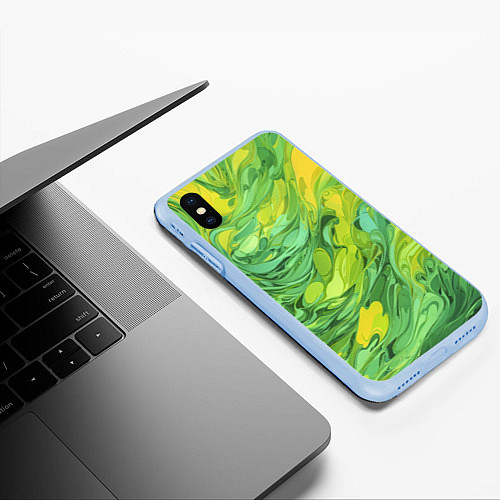Чехол iPhone XS Max матовый Зелено желтая краска / 3D-Голубой – фото 3