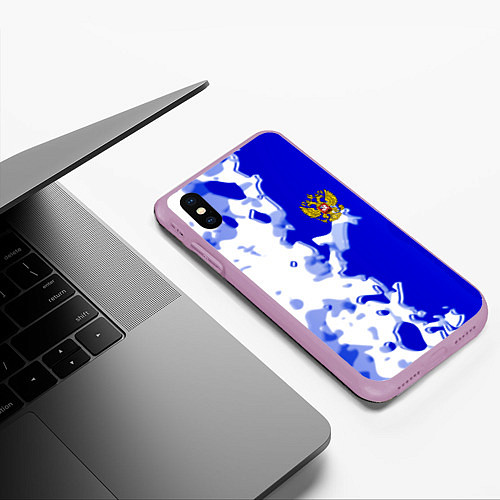 Чехол iPhone XS Max матовый Россия спортивная коллекция 2023 / 3D-Сиреневый – фото 3