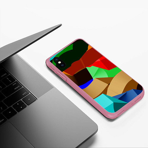 Чехол iPhone XS Max матовый Пластиковые чешуйки / 3D-Малиновый – фото 3