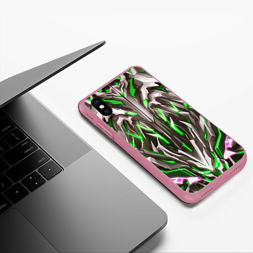 Чехол iPhone XS Max матовый Зелёная киберпанк броня / 3D-Малиновый – фото 3