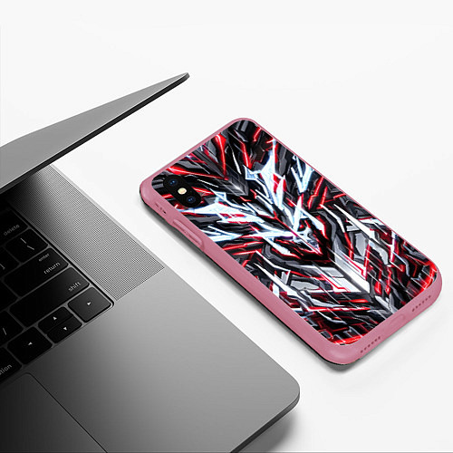 Чехол iPhone XS Max матовый Неоновый красный кибер череп / 3D-Малиновый – фото 3