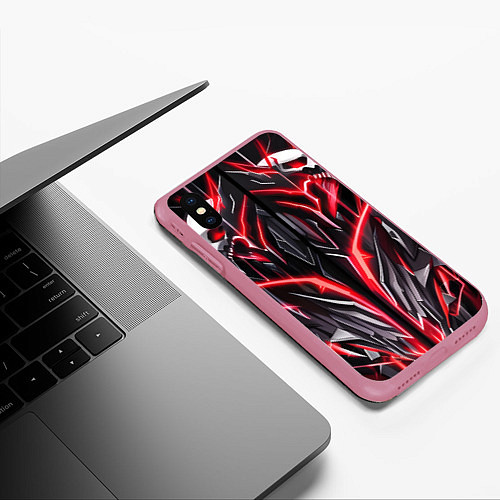 Чехол iPhone XS Max матовый Киберпанк черепа / 3D-Малиновый – фото 3