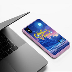 Чехол iPhone XS Max матовый С новым годом новогодний фон, цвет: 3D-сиреневый — фото 2