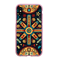 Чехол iPhone XS Max матовый Симметричный орнамент в славянском стиле, цвет: 3D-розовый