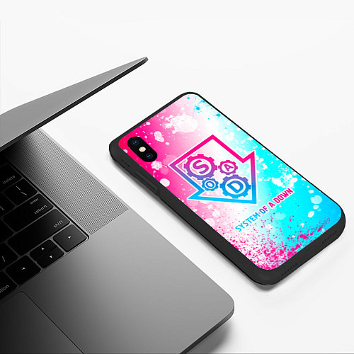 Чехол iPhone XS Max матовый System of a Down neon gradient style / 3D-Черный – фото 3