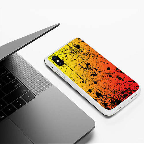 Чехол iPhone XS Max матовый Огненный перелив заката с текстурой царапин и брыз / 3D-Белый – фото 3