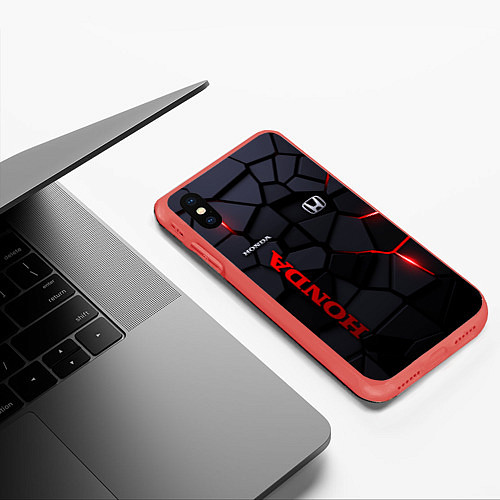 Чехол iPhone XS Max матовый Honda - плиты с эффектом свечения / 3D-Красный – фото 3