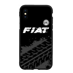 Чехол iPhone XS Max матовый Fiat speed на темном фоне со следами шин посередин, цвет: 3D-черный