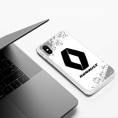 Чехол iPhone XS Max матовый Renault speed на светлом фоне со следами шин / 3D-Белый – фото 3