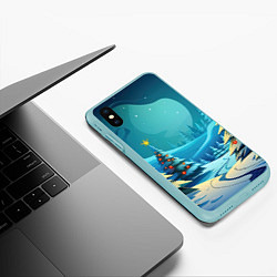 Чехол iPhone XS Max матовый Новогодние елки в снегу, цвет: 3D-мятный — фото 2