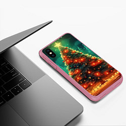 Чехол iPhone XS Max матовый Новогодняя сияющая елка, цвет: 3D-малиновый — фото 2