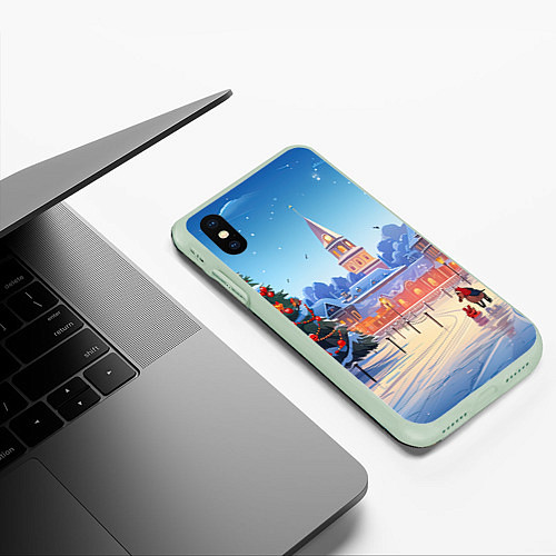 Чехол iPhone XS Max матовый Новогодняя площадь / 3D-Салатовый – фото 3