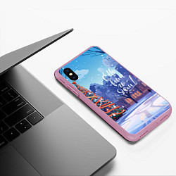 Чехол iPhone XS Max матовый С новым годом зимний пейзаж, цвет: 3D-розовый — фото 2