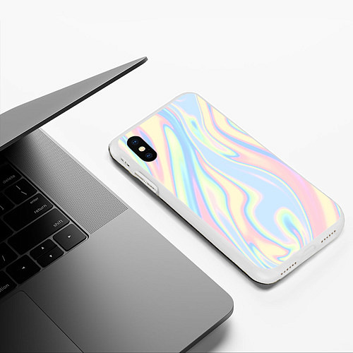 Чехол iPhone XS Max матовый Абстракция жёлто-голубой / 3D-Белый – фото 3