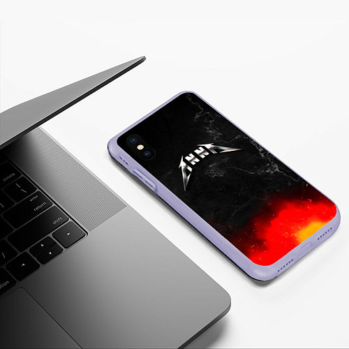 Чехол iPhone XS Max матовый Анна в стиле Металлика - искры и огонь / 3D-Светло-сиреневый – фото 3