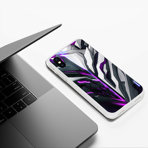 Чехол iPhone XS Max матовый Броня адская и райская фиолетовая / 3D-Белый – фото 3