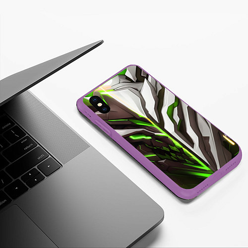 Чехол iPhone XS Max матовый Броня адская и райская зелёная / 3D-Фиолетовый – фото 3