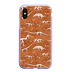 Чехол iPhone XS Max матовый Скелеты динозавров, цвет: 3D-светло-сиреневый