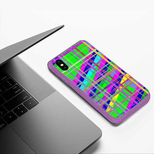 Чехол iPhone XS Max матовый Неоновые перпендикулярные полосы / 3D-Фиолетовый – фото 3