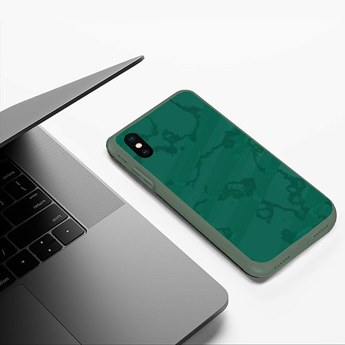 Чехол iPhone XS Max матовый Серо-зеленые разводы / 3D-Темно-зеленый – фото 3