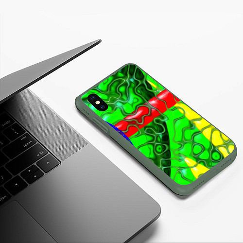 Чехол iPhone XS Max матовый Кожаный рельеф / 3D-Темно-зеленый – фото 3