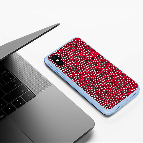 Чехол iPhone XS Max матовый Белые пузырьки на красном фоне / 3D-Голубой – фото 3