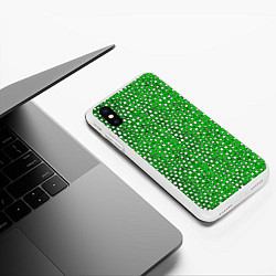 Чехол iPhone XS Max матовый Белые пузырьки на зелёном фоне, цвет: 3D-белый — фото 2
