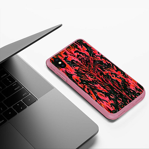 Чехол iPhone XS Max матовый Демонический доспех красный / 3D-Малиновый – фото 3