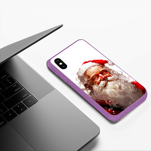 Чехол iPhone XS Max матовый Добрый Санта - мазки краски / 3D-Фиолетовый – фото 3