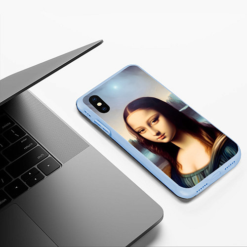 Чехол iPhone XS Max матовый Нейросеть - азиатская Мона Лиза / 3D-Голубой – фото 3