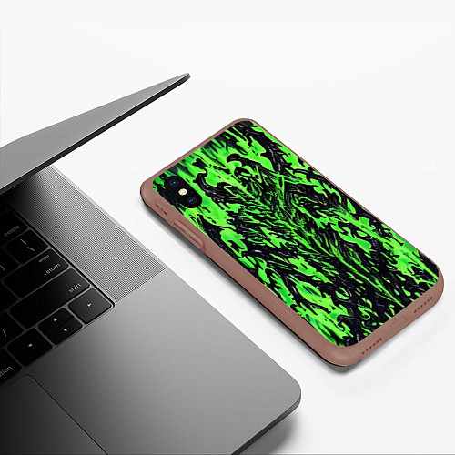 Чехол iPhone XS Max матовый Демонический доспех зелёный / 3D-Коричневый – фото 3