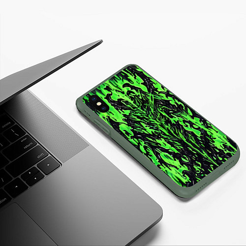Чехол iPhone XS Max матовый Демонический доспех зелёный / 3D-Темно-зеленый – фото 3