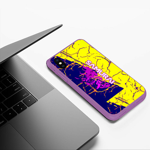 Чехол iPhone XS Max матовый Cyberpunk robopunk 2077 / 3D-Фиолетовый – фото 3