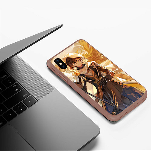 Чехол iPhone XS Max матовый Genshin Impact Чжун Ли Zhongli / 3D-Коричневый – фото 3