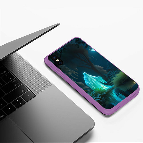 Чехол iPhone XS Max матовый Светящийся зеленым призрак в лесу / 3D-Фиолетовый – фото 3