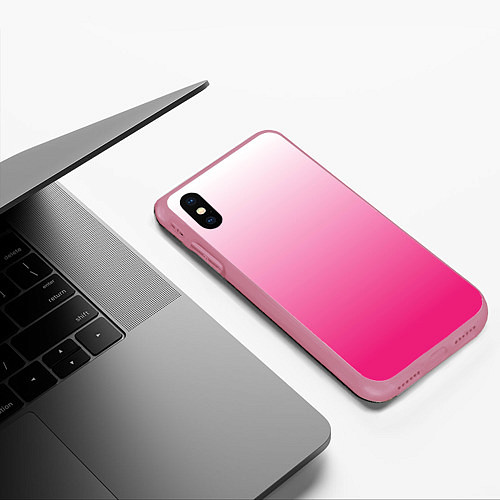 Чехол iPhone XS Max матовый Бело-розовый градиент / 3D-Малиновый – фото 3