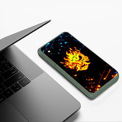 Чехол iPhone XS Max матовый Самурай киберпанк лого, цвет: 3D-темно-зеленый — фото 2