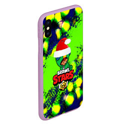 Чехол iPhone XS Max матовый Brawl stars leon green color, цвет: 3D-сиреневый — фото 2